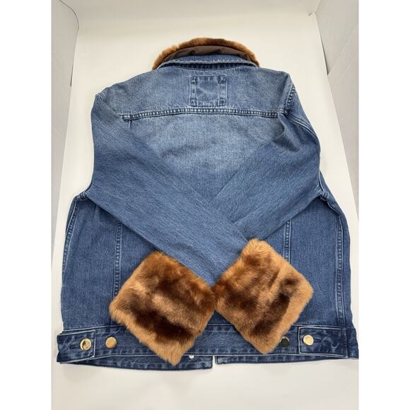 Michael Kors Faux Fur Collar Denim Jacket Size M-L - Picture 14 of 16